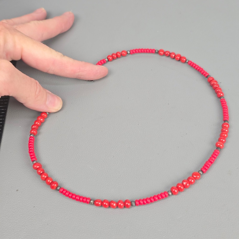 Retired Silpada Red Coral Sterling Silver Beaded Southwestern Choker Necklace - Picture 7 of 10